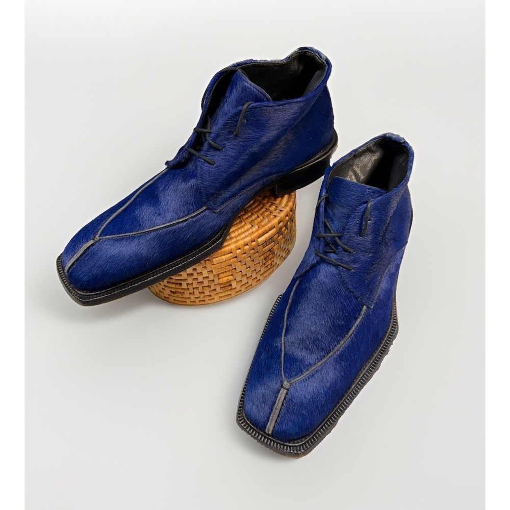 Italian Handmade Men's blue oxfords shoes, Fur/Hide blue leather dress shoes 11